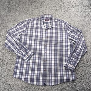 Untuckit Shirt Men Large Blue Button Up Short Sleeve Casual Preppy Plaid Career